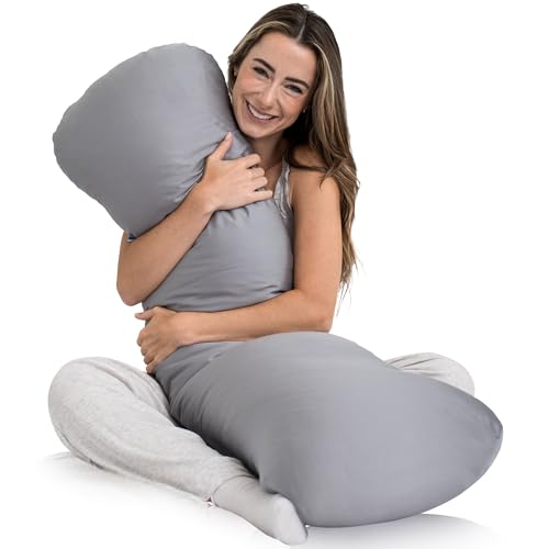 Cooling Grey 48x14 Inch Weighted Body Pillow - 8lb XL Support Pillow with Tencel Cover