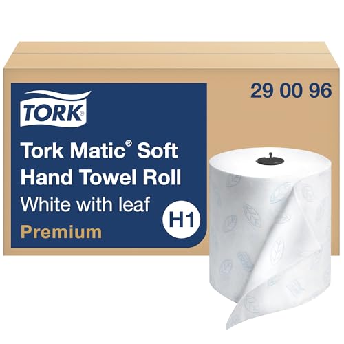 Premium Soft Hand Towel Roll - White-Blue Leaf, 6 Rolls x 575 ft, Eco-Friendly