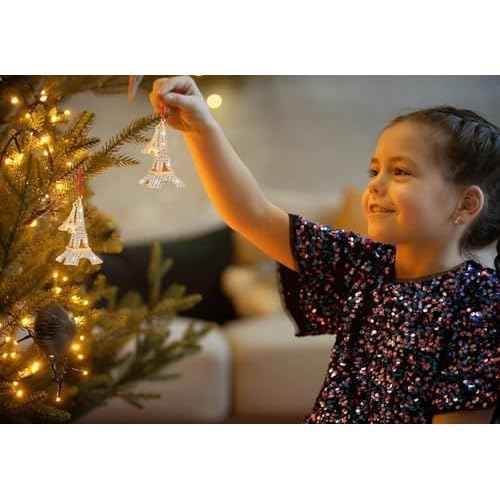 White Eiffel Tower Christmas Ornaments 2025 Metal Hanging Ornaments for Christmas Tree Decorations Romantic French Eiffel Tower Ornament Keepsake Gifts for Women Girls Kids