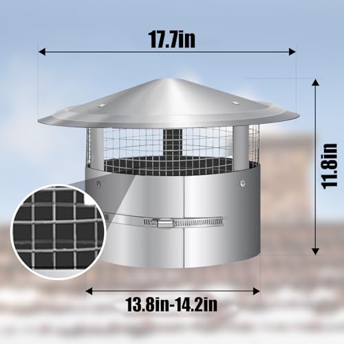 14 Inch Round Stainless Steel Chimney Cap with Tapered Top & Fastening Device - Variation of 14 in