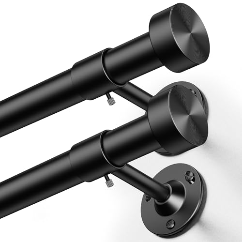 Adjustable Heavy Duty Curtain Rod Set 32-60 Inch Black with Finials - 2 Pack
