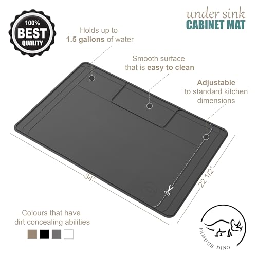 Famous Dino 34" x 22" Dark Gray Silicone Under Sink Mat - Waterproof, Trimmable Kitchen Protector