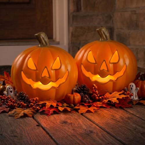 Xodus Battery Operated LED Pumpkin Jack-O-Lantern - Medium 8.5-inch 2-Pack Halloween Decor