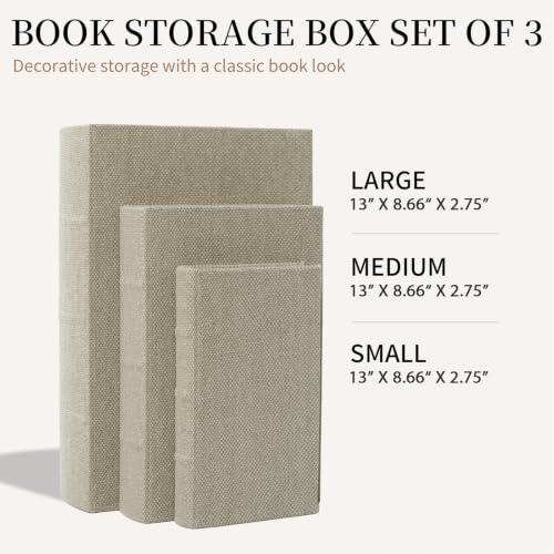 Decorative Book Boxes Set of 3,Modern Faux Linen Hidden Storage, Warm