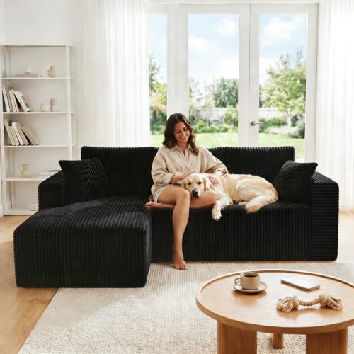 92.5" Modular L-Shaped Couch with Deep Seats & Removable Cover - Black