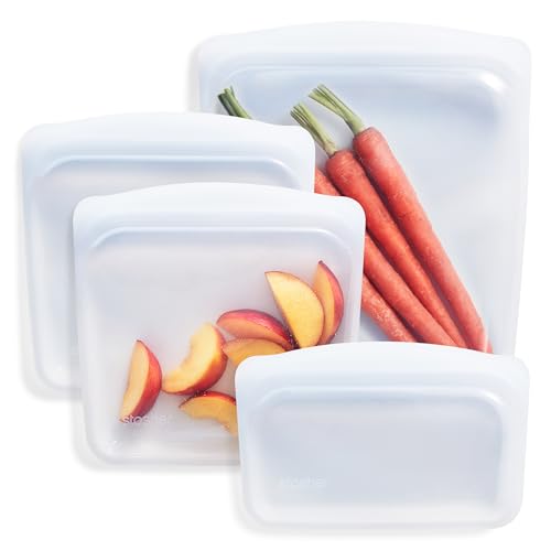 Reusable Silicone Food Storage Bags Set - Clear, 4-Pack with Half Gallon, Sandwich & Snack Sizes - Leak-Free & Dishwasher Safe