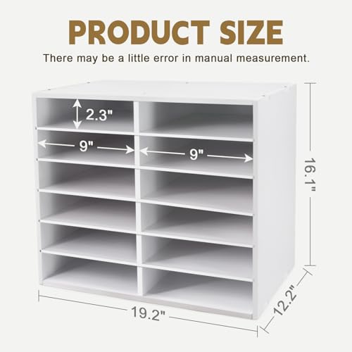 SONGWAY 12-Slot Desk Paper Organizer with Adjustable Shelves, Mail Sorter, Classroom Office Storage, White