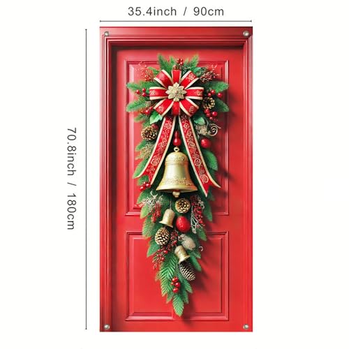 Christmas Door Cover Pinecones Berries 35x71 Inch Polyester Seasonal Decor