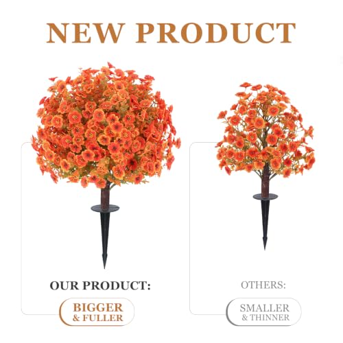 Artificial Fall Mums Topiary Ball Tree with Ground Spike - Orange