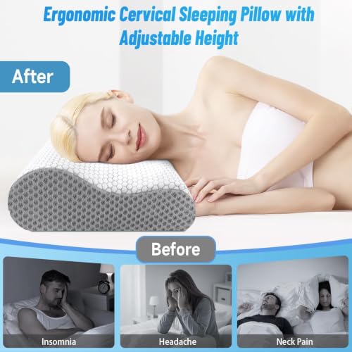 CloudBliss King Size Grey Ergonomic Cervical Neck Pillow with Memory Foam & Dual Height Design