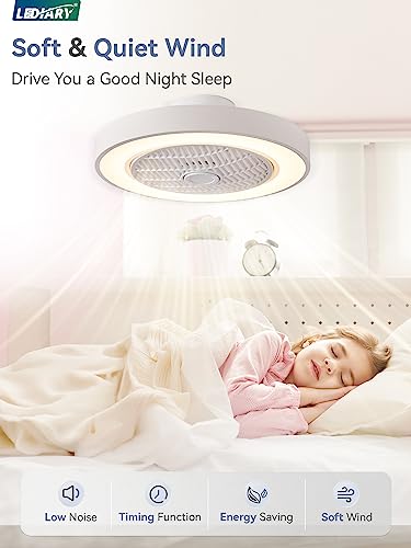 20 Inch White Low Profile Bladeless Ceiling Fan Light - Dimmable LED & Remote Control