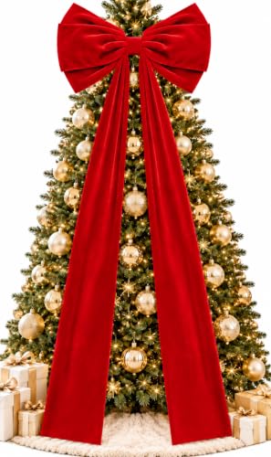 RINOLY Red Velvet Christmas Tree Topper Bow - Large 27.6 x 78.7 Inches