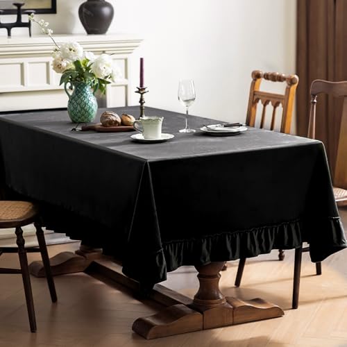 Chorowl Black Velvet Tablecloth 60x120 Inch Rectangular with Ruffle