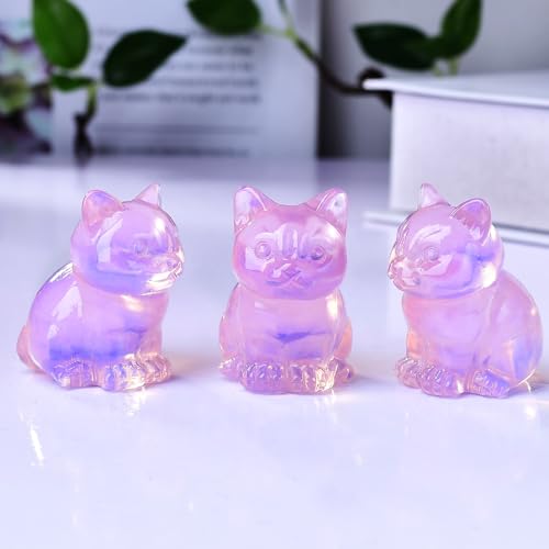 Pink Opal Cat Crystal Statues, Healing Crystal Kitty Figurine Decorations, Pink Cat Gift Lucky Cute Kitten Figurines, Handcrafted Crystal Figurine for Home D?cor and Spiritual Protection