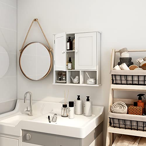 White Bathroom Wall Cabinet with 2 Doors & Adjustable Shelves - TaoHFE