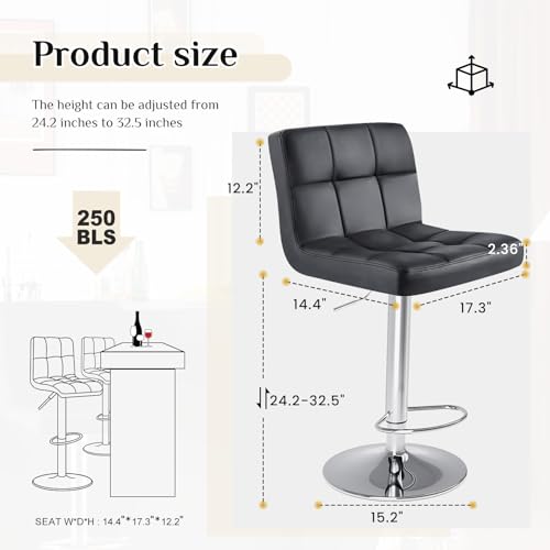 Adjustable Counter Height Bar Stools Set of 2 - Inky Saddle Leather