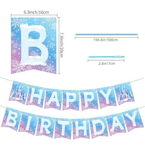 Hooqict Frozen Happy Birthday Banner Birthday Party Decorations Snowflake Party Banner Garland Sign for Kids Girls Boys Winter Wonderland Decorations Christmas Holiday Frozen Themed Party Supplies