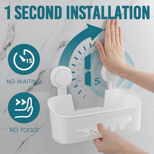White Shower Caddy Suction Cup 2 Pack Waterproof Bathroom Organizer Heavy Duty