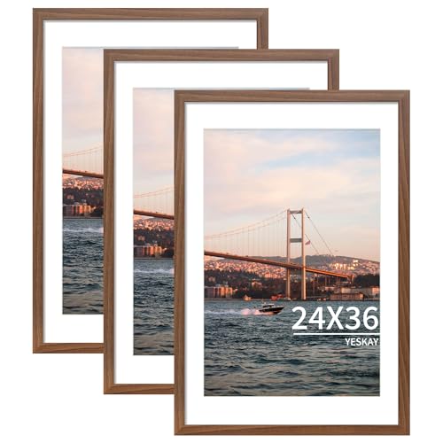 YESKAY 24x36 Brown Set of 3 Picture Frames for Wall Display – Includes 20x30 & 24x36 Sizes