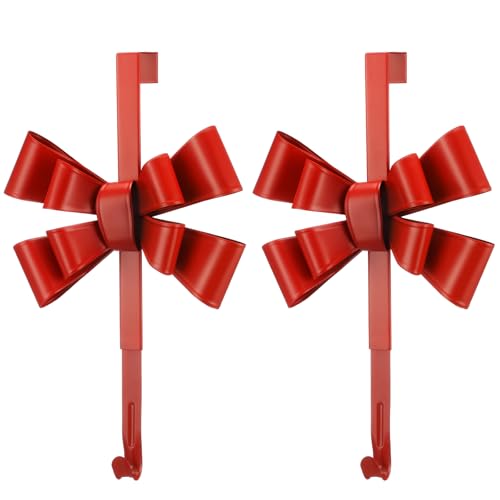 2 Pcs Red Bow Wreath Hanger 12 Inch - Otoolling Adjustable, No-Drill