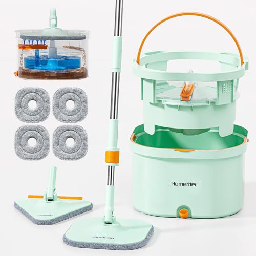 Spin Mop with 4 Microfiber Pads - Dual-Tank Floor Cleaner & Triangular Head