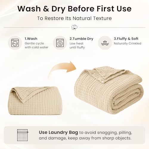 Khaki Love's Cabin 100% Cotton Muslin Blanket - 6-Layer Lightweight King Size 108x90 Inches
