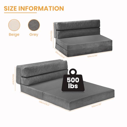 Grey 3-in-1 Folding Mattress Twin Sofa Bed Floor Couch Lounge Sleeper