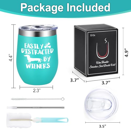 Lifecapido Dachshund Insulated Wine Tumbler 12oz Aqua Blue - Funny Dog Mom Gift