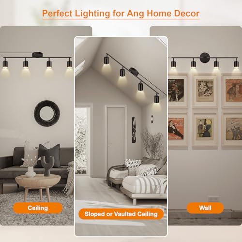 Plug in 4-Light Track Lighting Kit Black - Rotatable Ceiling Spotlight for Kitchen & Bedroom