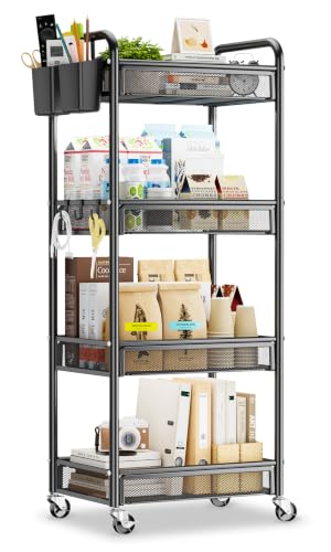 YASONIC 4-Tier Rolling Storage Cart with Wheels - Black Metal Utility Cart
