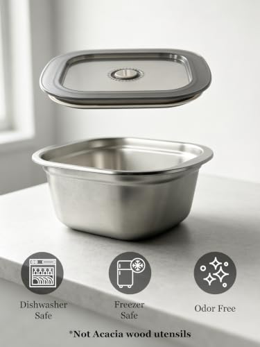 Stainless Steel Salad Bowl Kit with Leak-Proof Dressing Cups - 74oz