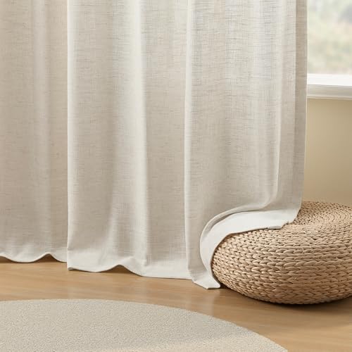 Natural Linen Pinch Pleated Curtains 96 Inches - Pack of 2, 40"W x 96"L