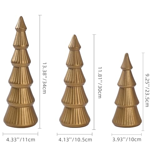 IDATOO Gold Wooden Christmas Tree Set of 3 Tabletop Decor for Holiday & Home