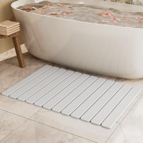 White Large Diatomaceous Earth Bath Mat 31.5 x 19.7in - Super Absorbent, Quick Dry, Non-Slip Bathroom Stone Mat