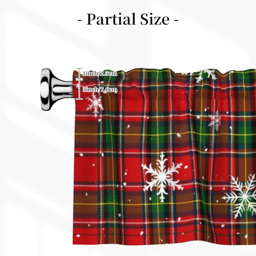 Green Red Christmas Snowflake Plaid Valance for Windows 54x18 Inch