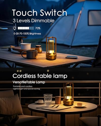 Jinchangming Gold-2 Set of 2 Rechargeable Cordless LED Table Lamps Touch Dimmable