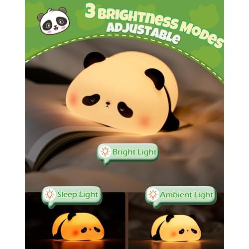 Cute Panda Night Light, Animal Lamp, Food Grade Silicone, Rechargeable, 3 Level Dimmable, Squishy Nursery Nightlight for Desk Decor, Funny Gifts Stuff for Boys Girls Baby, White Elephant Gifts