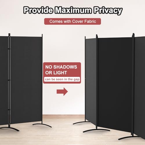 Kokorona 4-Panel Room Divider - Black, 136"W x 71"H Portable Privacy Screen