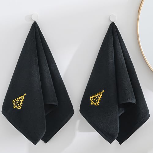 Sense Gnosis Black Hand Towel Set of 2 - 100% Cotton 13 x 29