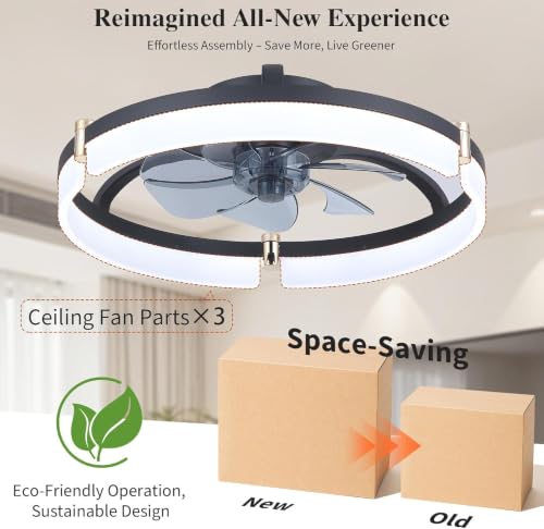 DIAMONDFORGE 20-Inch Matte Black Low-Profile Ceiling Fan with Lights & Remote
