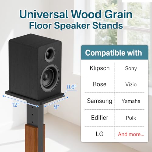 Rimous Height Adjustable Wood Speaker Stands Pair for Bookshelf & Studio Monitors