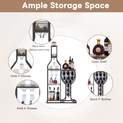 HavenlyYouth 5-Tier Wine & Liquor Cabinet with Glass Holder & RGB Lighting