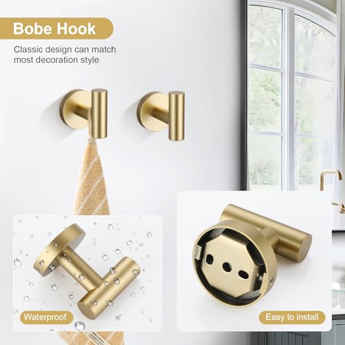Brushed Gold Bathroom Hardware Set - 6-Piece Wall-Mounted Towel Rack & Accessories