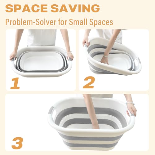 43L Collapsible Laundry Basket Grey 2 Pack - Space-Saving Plastic Hamper