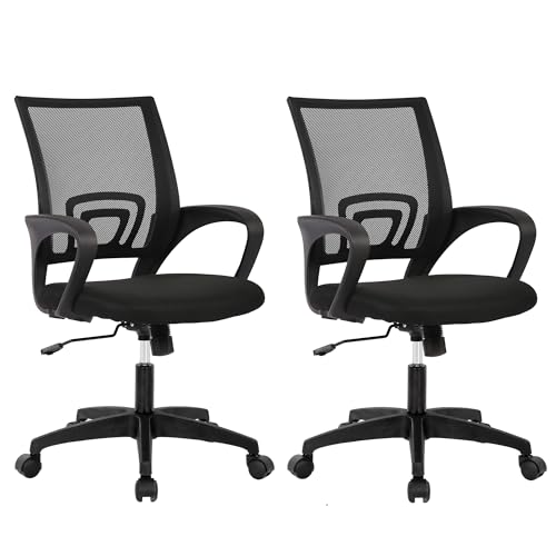 BestOffice Black Ergonomic Mesh Office Chair Pack of 2 - Mid-Back Swivel Desk Chairs