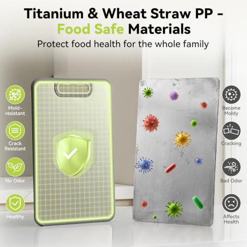 Set of 3 Double-Sided Titanium & Wheat Straw Cutting Boards - 15x10.4, 12x8.3, 17.4x12 Inches