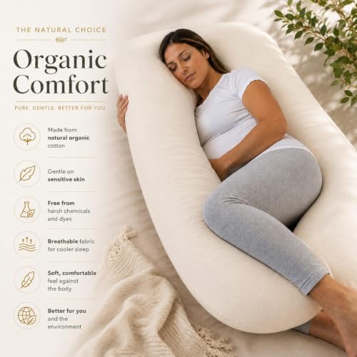 Organic Cotton Pregnancy Body Pillow U-Shape Support for Side Sleeping