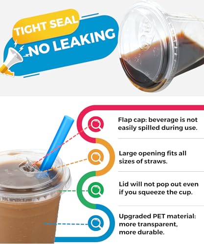 Aatriet 32 oz Clear Plastic Cups with Strawless Sip Lids - 100 Pack, Disposable To-Go Cups for Cold Drinks & Smoothies