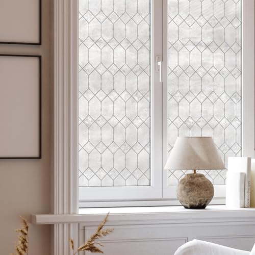 Old English Window Privacy Film - Textured Leaded Glass Design, Static Cling, UV Protection, 36x72 Inch - Artscape