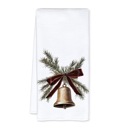 Bell White Christmas Kitchen Towels - Neutral Dish Hand Towels 16x24 Inch